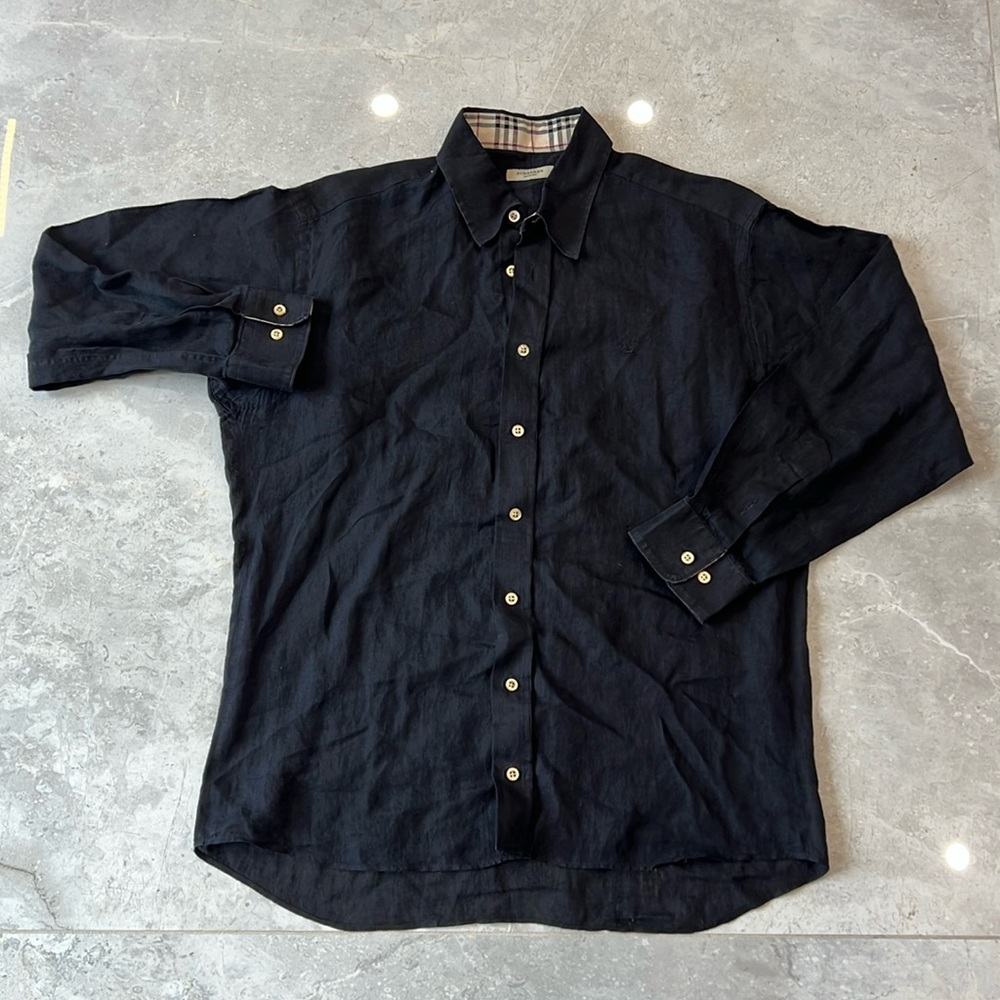 Burberry Classic Linen Black Button-Up Shirt - Size L